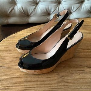 Stuart Weitzman Patent Leather Wedge Sandals